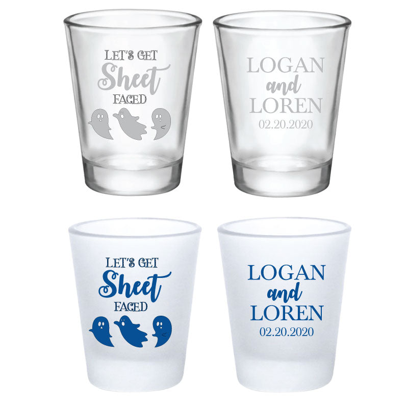 Spooky Wedding shot glasses- let's get sheet faced