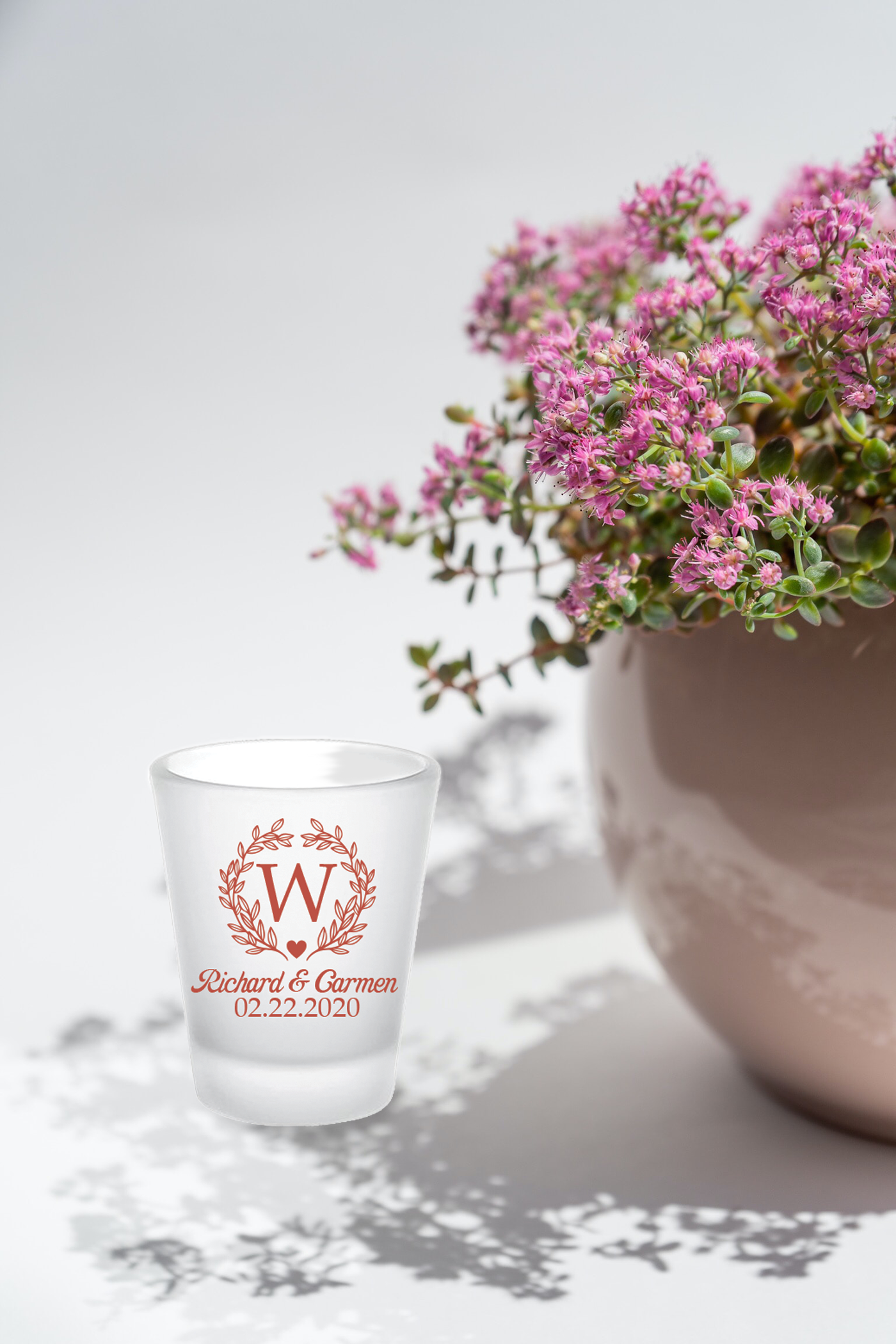 Monogram Wreath Shot Glasses - Frosted Shot Glasses