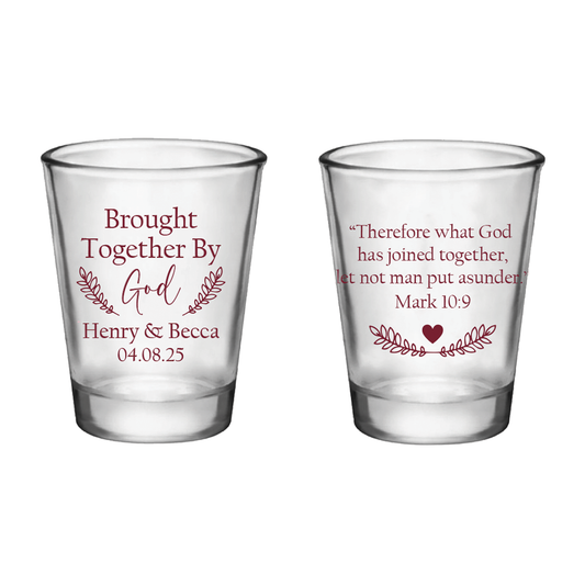Brought together by God Christian Wedding Shot Glasses