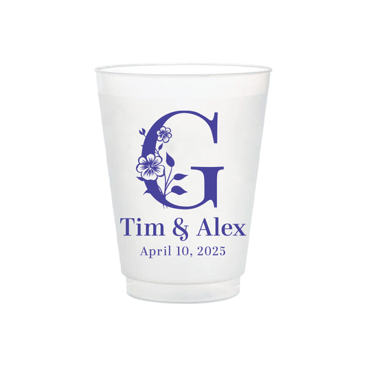 Floral Monogram Wedding Frosted Flex Cups