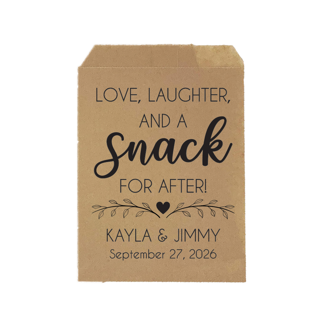 Love Laughter and a Snack for After wedding treat bags