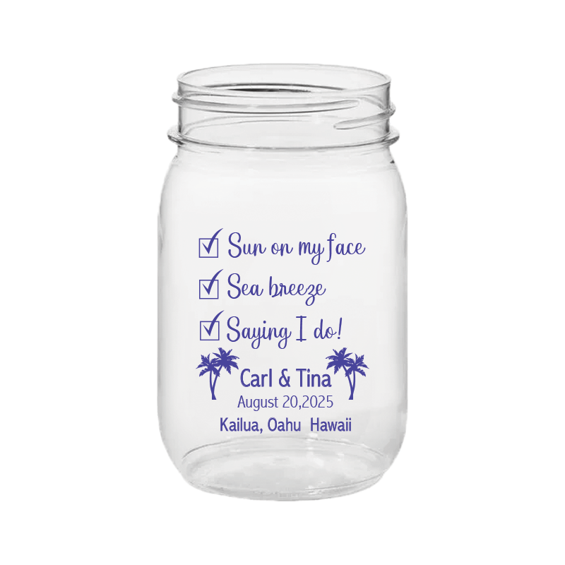 Beach Wedding PLASTIC Mason Jar