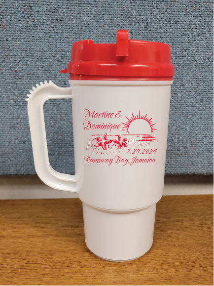 14oz Travel Mugs - White with Red Lid - Set of 25