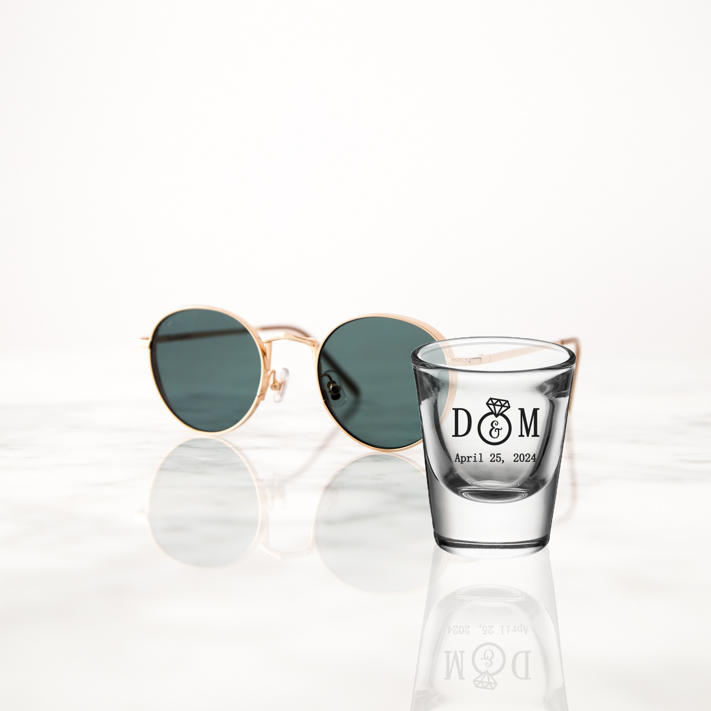 CLOSEOUT SALE - 1oz Classic Shot Glasses - Initials with Ring design