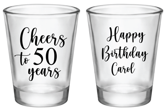 Elegant 50th birthday shot glasses (customized for any age)