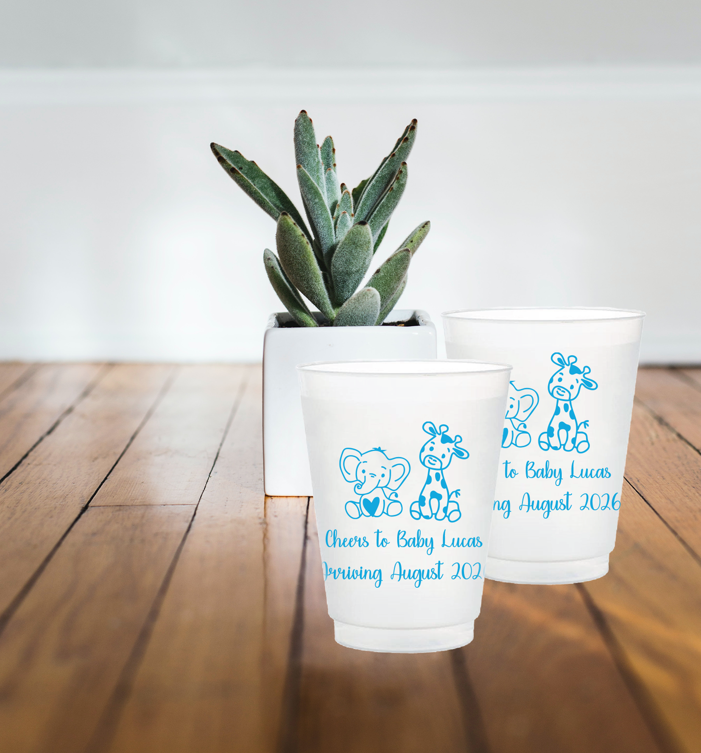 Elephant and Giraffe Baby Shower Frosted Flex Cups