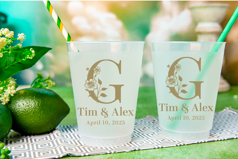 Floral Monogram Wedding Frosted Flex Cups
