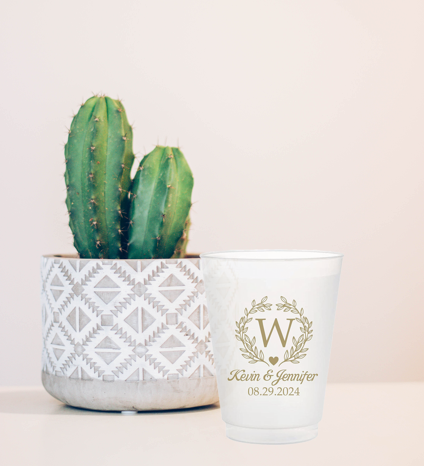 Wreath Monogram Design Wedding Frosted Flex Cups