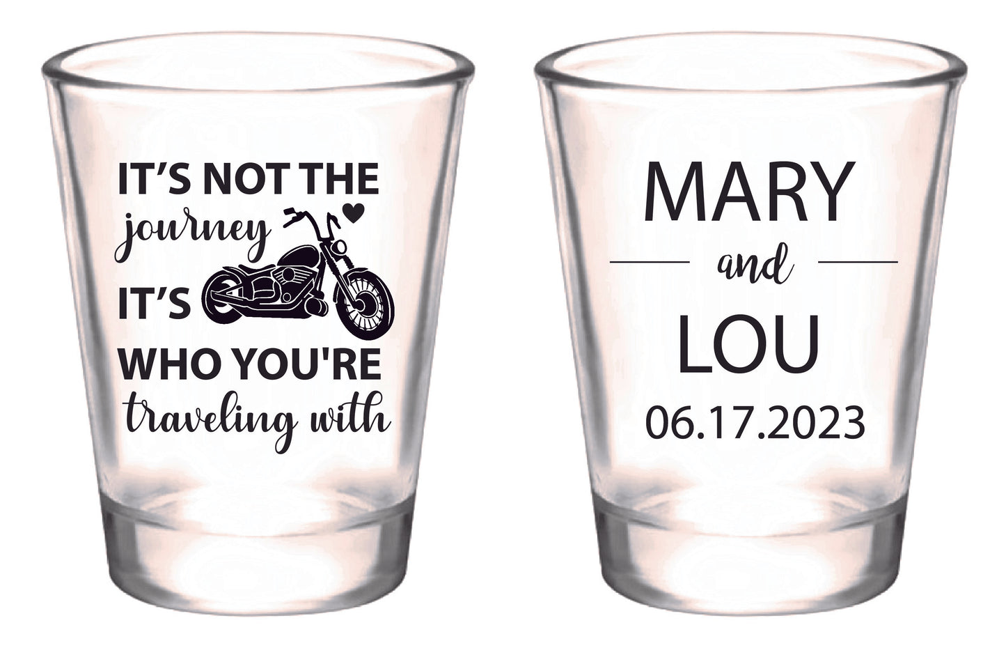 Motorcycle wedding shot glasses