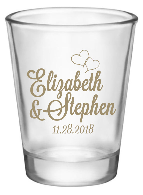 Names with Hearts Wedding, Engagement, Anniversary Shot Glasses