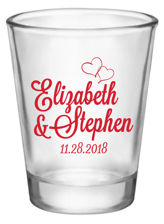 Names with Hearts Wedding, Engagement, Anniversary Shot Glasses