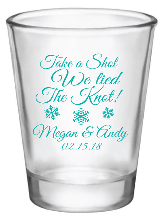 Take a Shot We Ties the Knot - Winter Wedding Shot Glasses