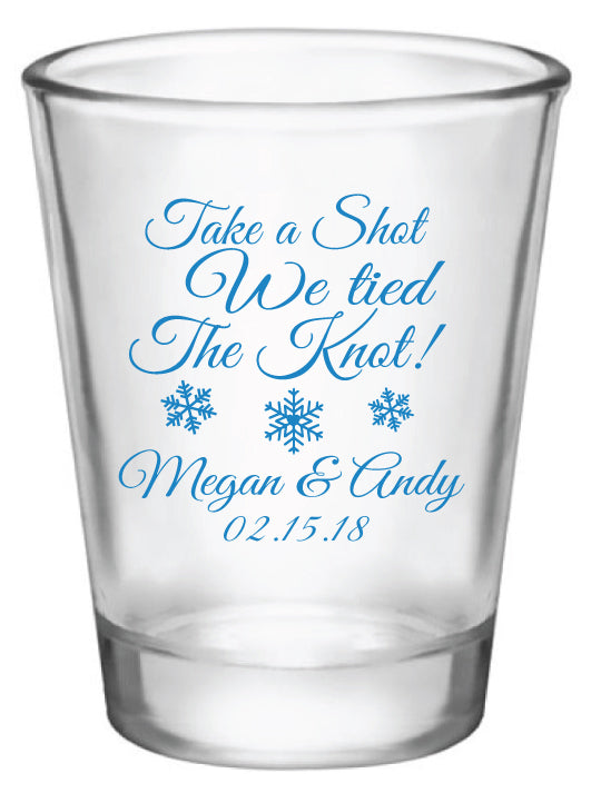 Take a Shot We Ties the Knot - Winter Wedding Shot Glasses