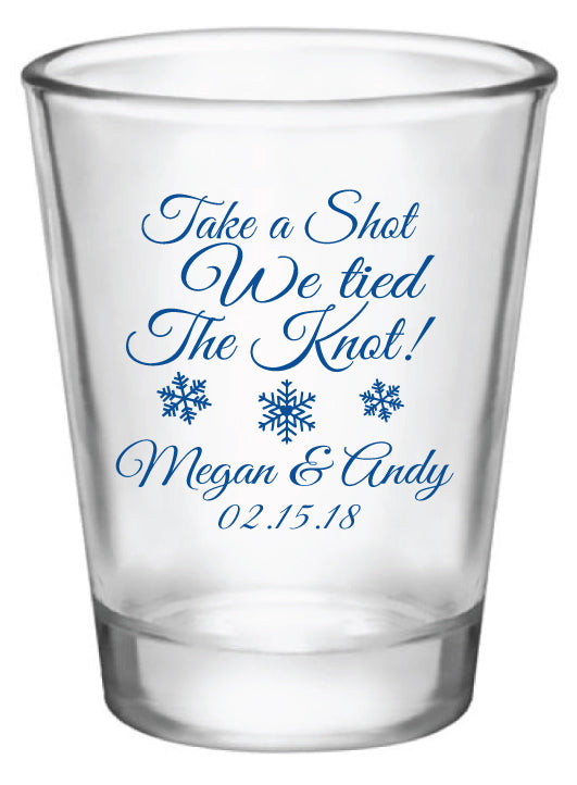 Take a Shot We Ties the Knot - Winter Wedding Shot Glasses