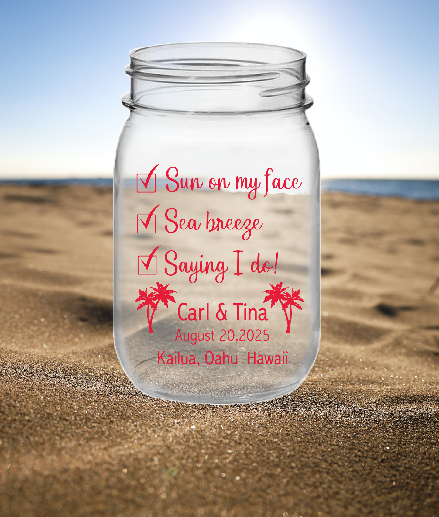 Beach Wedding PLASTIC Mason Jar