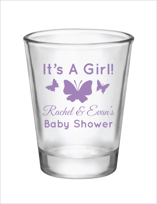 Personalized butterfly baby shower shot glasses