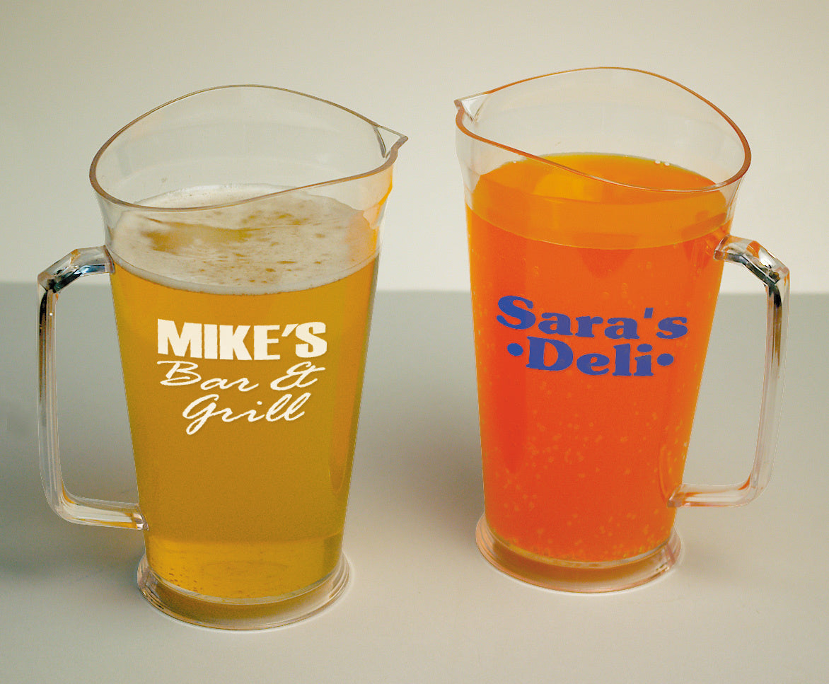 60oz Customized Pitchers with a 1- Color Logo, for your Bar, Restaurant or Event. wholesale lot of pitchers