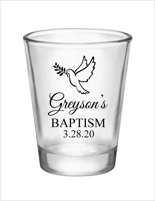 Personalized baptism shot glasses
