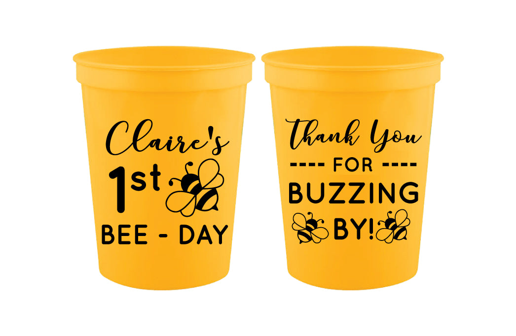 Personalized bumblebee birthday cups