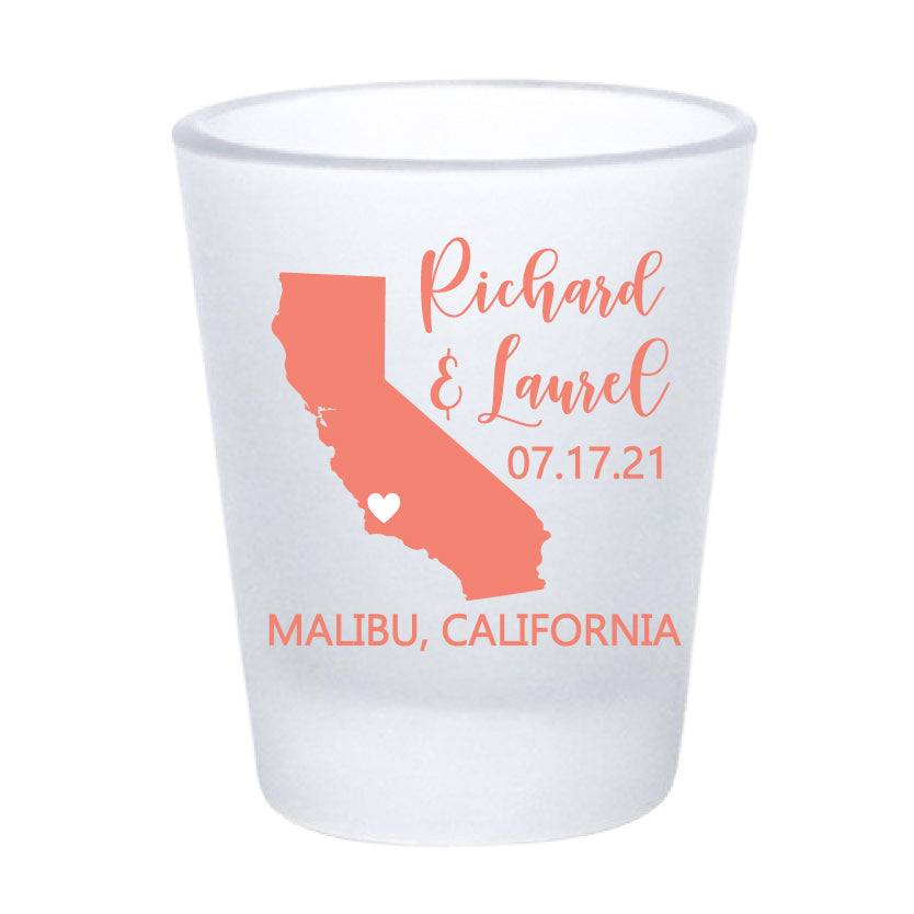 California wedding shot glasses