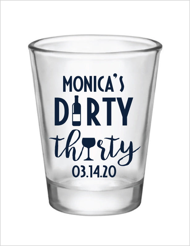 Personalized dirty thirty shot glasses, 30th birthday shot glasses