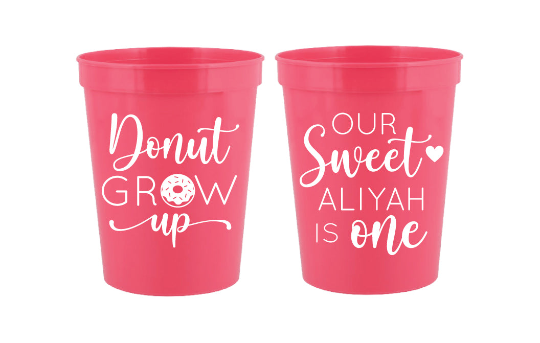 Personalized donut grow up birthday cups