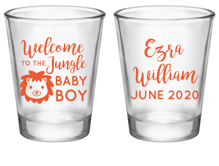 Personalized lion baby shower shot glasses jungle baby shower