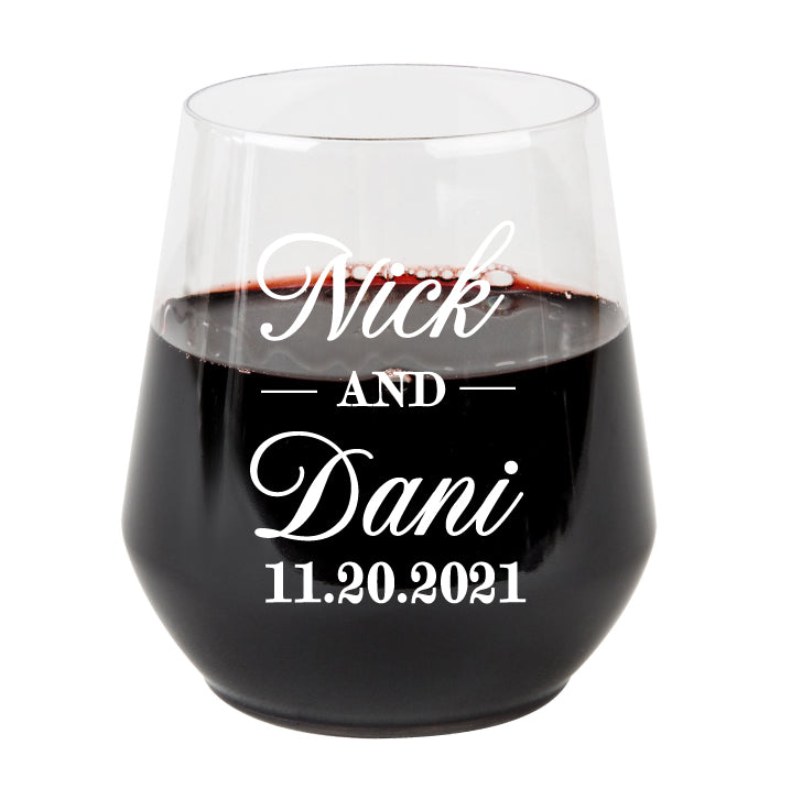 Plastic wine glasses- names & date