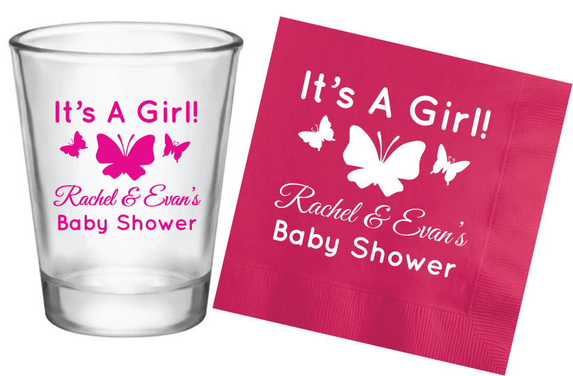 Shot glass + Napkin bundle- Butterfly baby shower