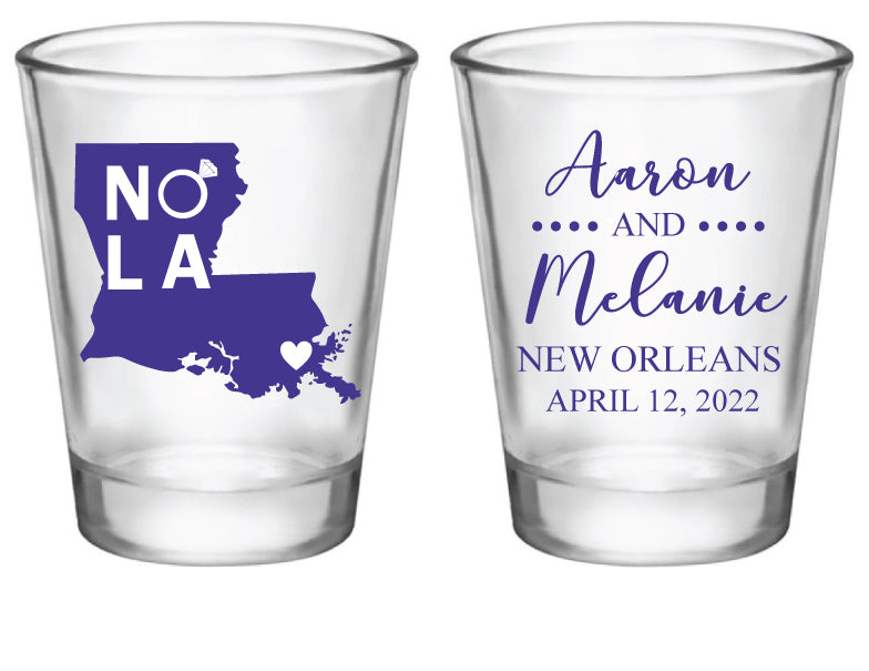 NOLA wedding shot glasses