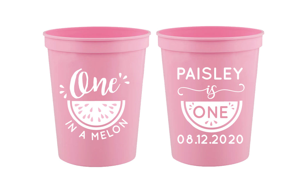 Personalized one in a melon birthday cups, 1st birthday cups