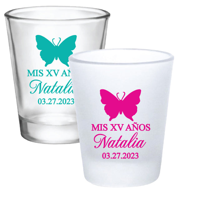 Quinceañera butterfly design shot glasses