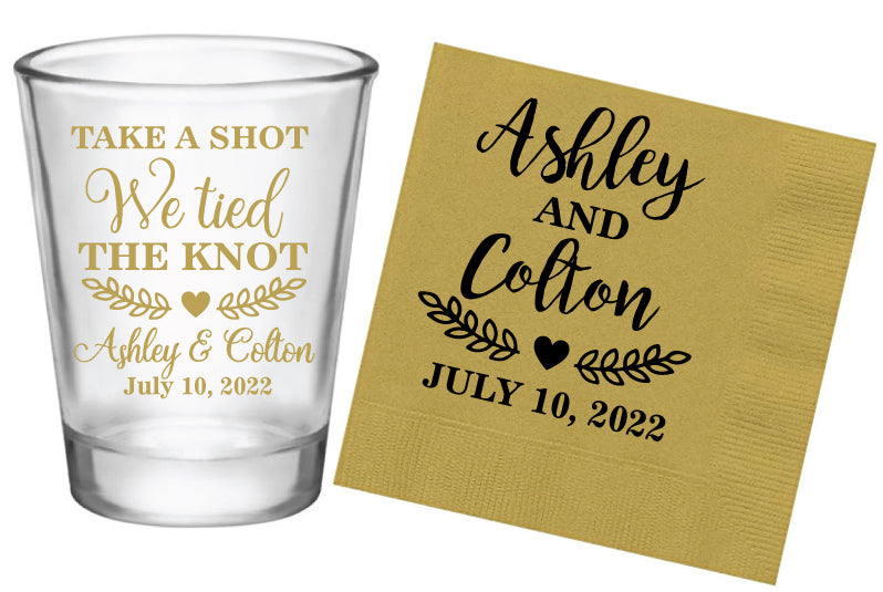 Shot glass + Napkin bundle- take a shot we tied the knot