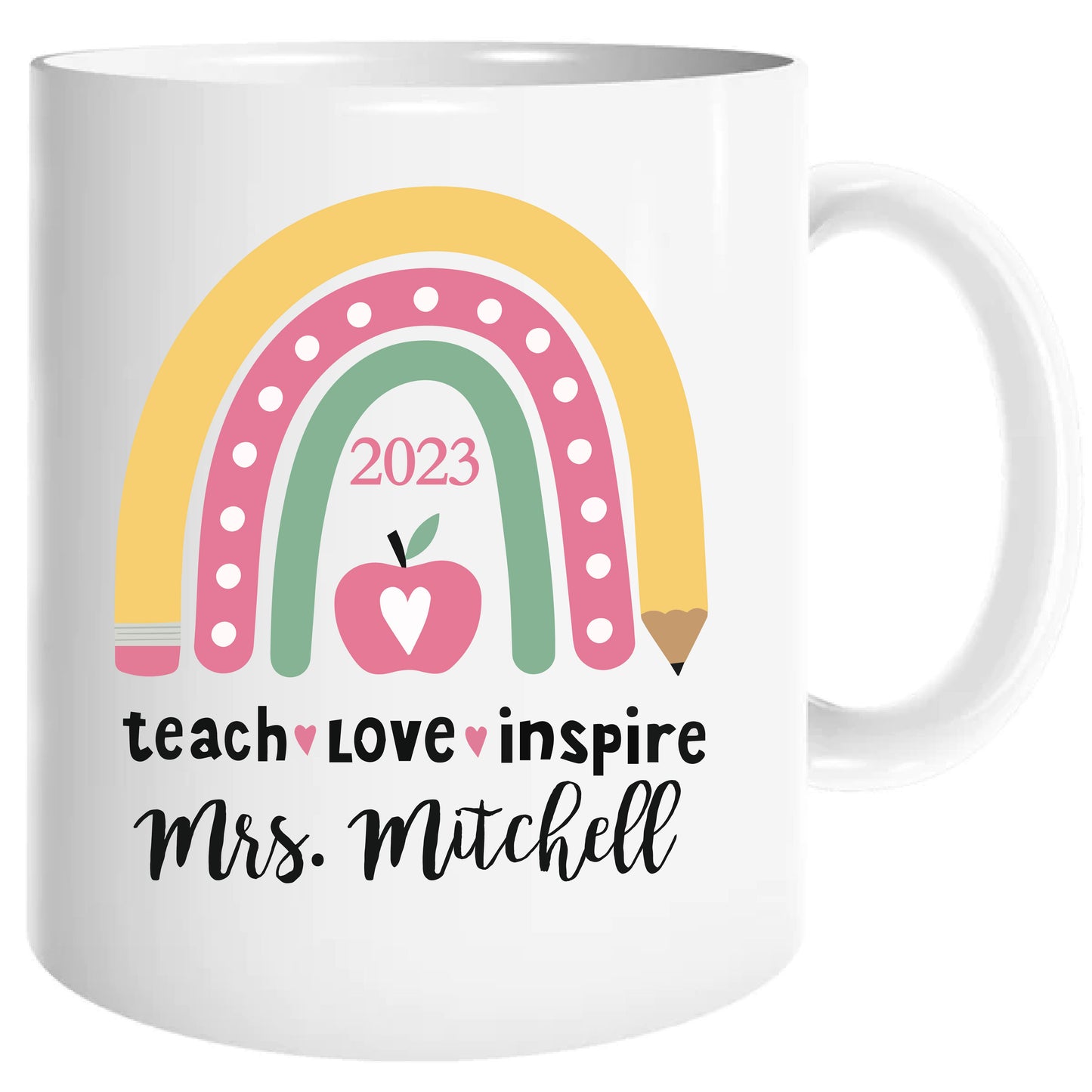 Personalized rainbow teacher mug