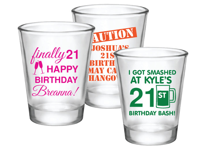 Personalized 21st birthday shot glasses