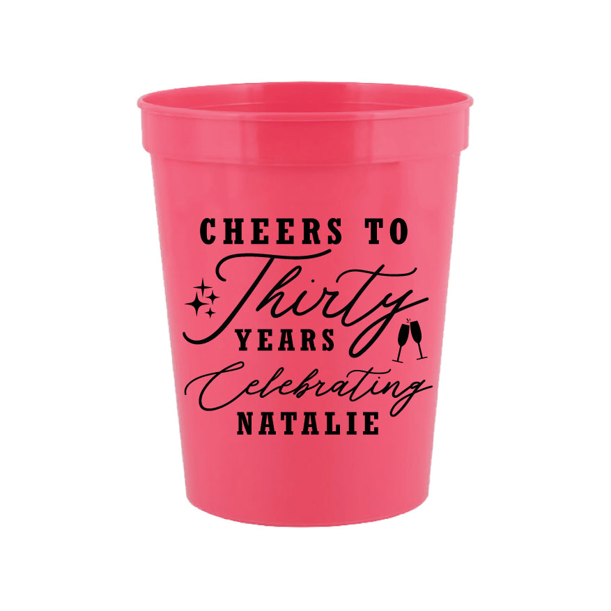 Personalized 30th birthday cups, cheers to 30 years cups