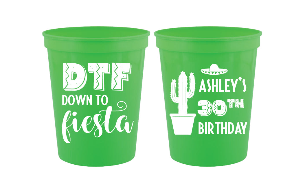 DTF: Vasos de cumpleaños de Down To Fiesta