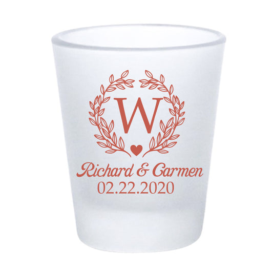 Monogram Wreath Shot Glasses - Frosted Shot Glasses