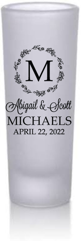 Tall frosted shot glasses- Floral monogram