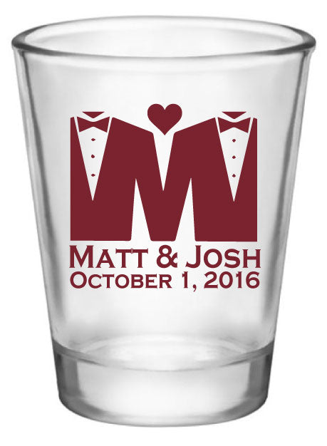 Mr. & Mr. wedding shot glasses, LGBTQ+, personalized wedding favors