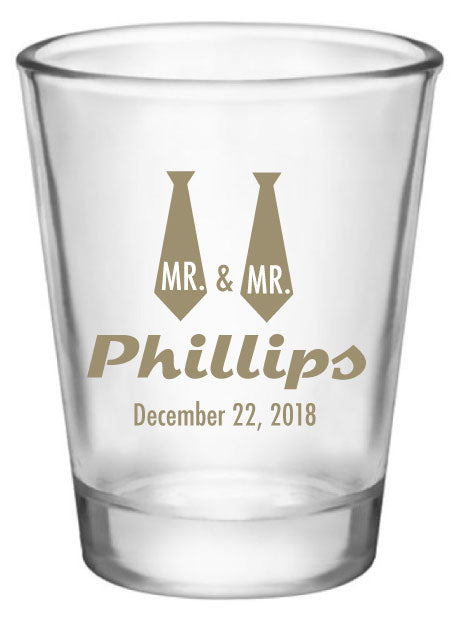 Mr. & Mr. wedding shot glasses, same sex wedding, personalized wedding favors