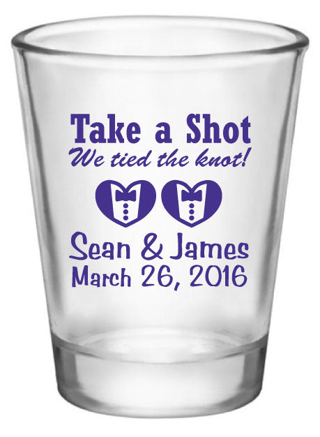 Mr. & Mr. wedding shot glasses, same sex wedding, personalized wedding favors