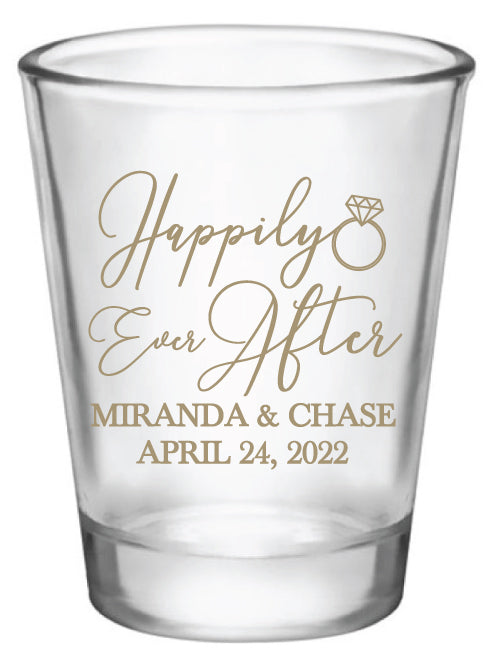 Vasos de chupito para bodas con el mensaje "Felices para siempre"