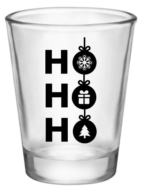 Personalized Christmas party shot glasses, ho ho ho design