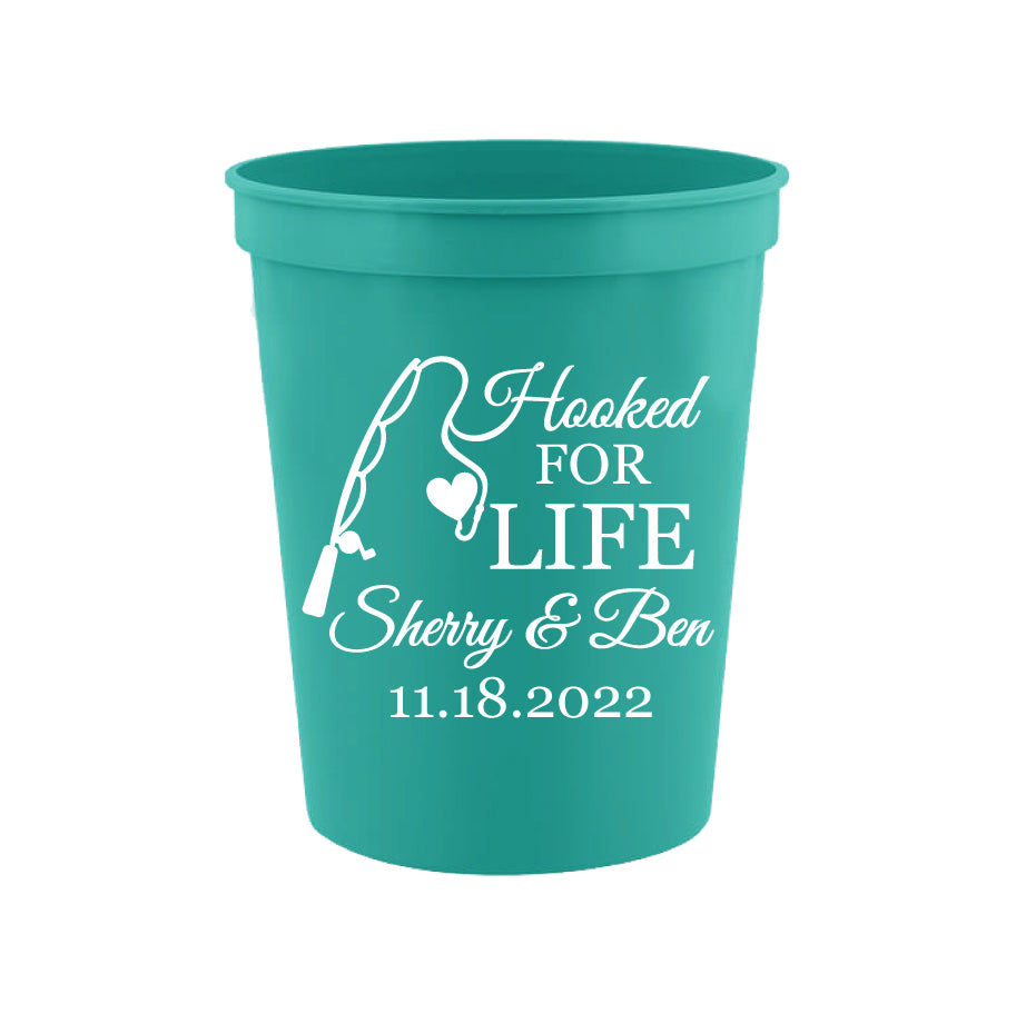 Hooked for life wedding cups