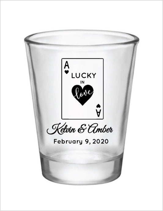 Personalized vegas wedding shot glasses lucky in love