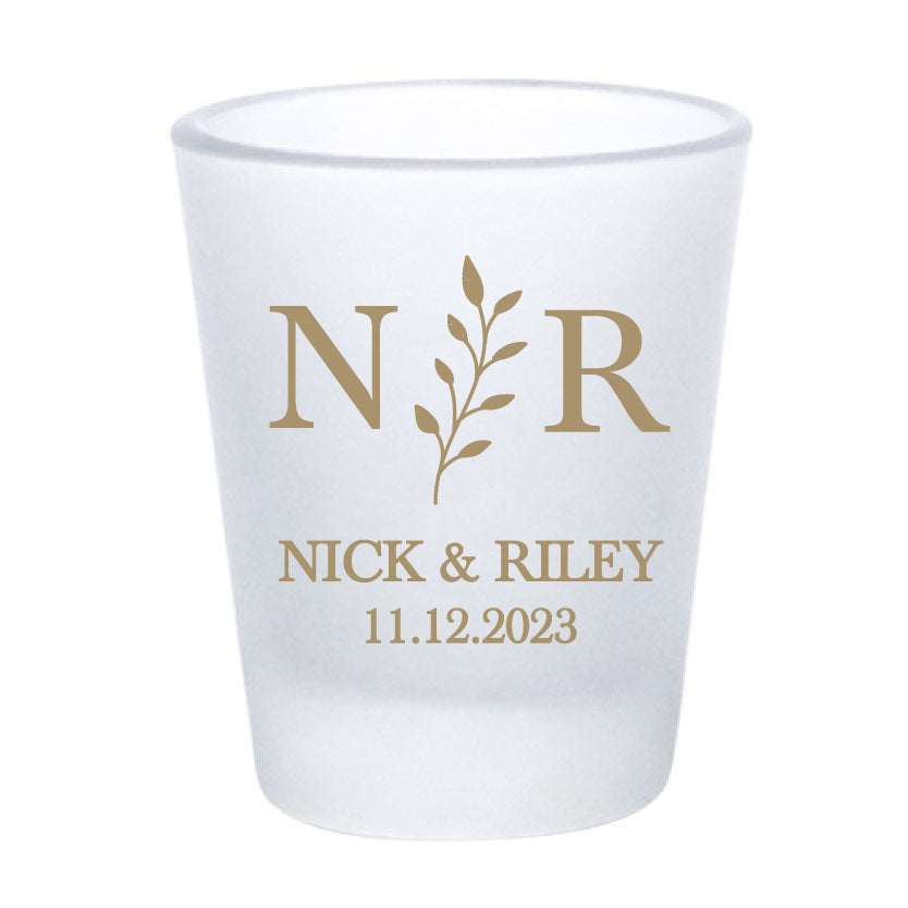 Floral initial wedding shot glasses