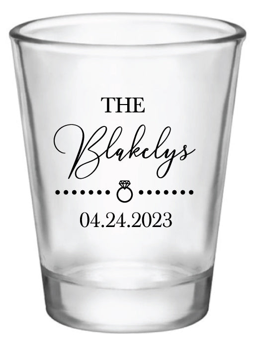 Last Name with Ring Shot Glasses - Wedding, Anniversary, Engagement, of Vow Renewal
