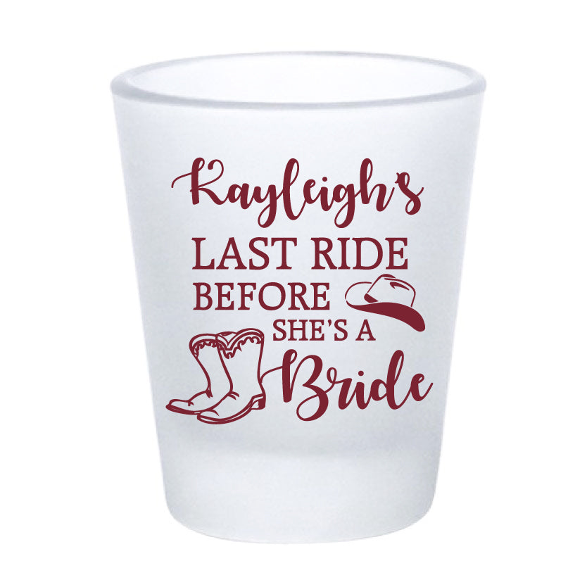 Last ride before she's a bride- Bachelorette shot glasses