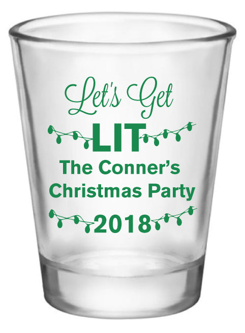 Personalized Christmas party shot glasses, lets get lit, funny holiday party favors